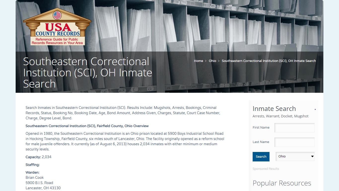 Southeastern Correctional Institution (SCI), OH Inmate Search