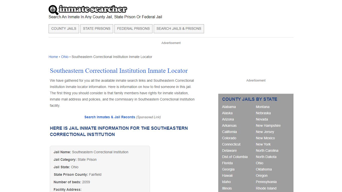 Southeastern Correctional Institution Inmate Locator - Inmate Searcher